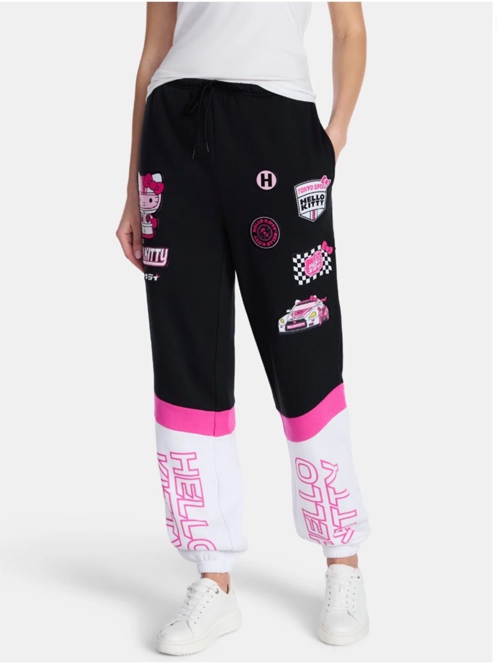 Hello Kitty Racing Jogger Pants Black Pink NWT Women’s Small - Picture 4 of 9